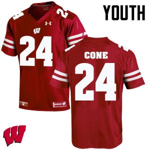 Youth Wisconsin Badgers NCAA #24 Madison Cone Red Authentic Under Armour Stitched College Football Jersey YX31M83GD